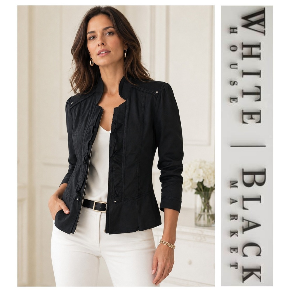 WHBM Black Half-Zip Ruffle Detail Blazer Jacket Size L